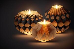 glücklich Diwali oder Deepavali traditionell indisch Festival mit Lampe oder Himmel Laterne. indisch Hindu Festival von Licht mit Lampe oder Licht. Nacht Himmel schwebend Laternen während Diwali Feier durch ai generiert foto