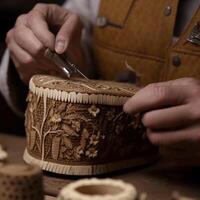 exquisit Handwerkskunst traditionell Russisch Birke Rinde Produkte ai generiert foto
