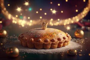 golden Tarte des Rois - - traditionell Französisch Kuchen zum la Fest des Rois ai generiert foto