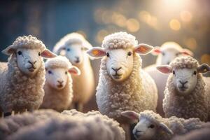 Herde von komisch flauschige wenig Schaf ein süß Schaf Herde Bild ai generiert foto