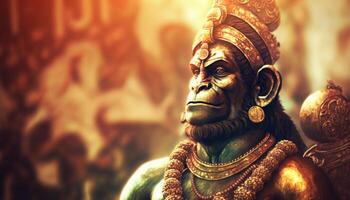 majestätisch Porträt von Hanuman Auszeichnung das indisch Affe Gottes Mut und Hingabe ai generiert foto