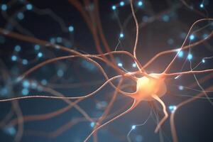 beschwingt 3d Illustration von das biochemisch Prozess von Nerv Impulse ai generiert foto