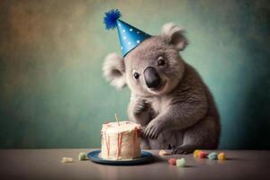 Koala feiert Geburtstag Party Geburtstag Karte ai generiert Inhalt foto