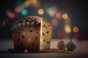 traditionell Italienisch Panettone Kuchen mit kandiert Früchte ai generiert foto