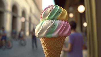cremig Italienisch Gelato, perfekt Dessert zum ein heiß Sommer- Tag ai generiert foto