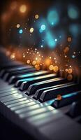 Bokeh Beleuchtung und verschwommen Farben auf Nahansicht Klavier Schlüssel ai generiert foto