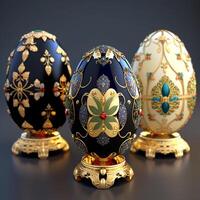 bewundern das Opulenz von Russisch faberge Eier mit Gold Detaillierung ai generiert foto
