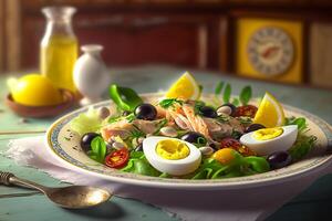 klassisch Salat Nicoise frisch und gesund Französisch Salat ai generiert foto