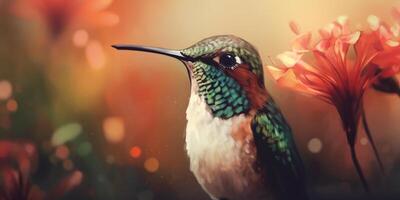 das beschwingt Kolibri ein bunt Gemälde von ein schön Vogel ai generiert foto