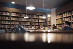 das hell Köpfe von Morgen Studenten Lernen im hoch Schule Bibliothek ai generiert foto