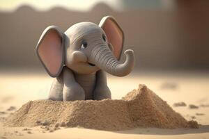 bezaubernd wenig Elefant Gebäude ein Sandburg beim das Strand ai generiert foto