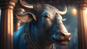 nandi das göttlich Stier und standhaft Begleiter von Herr Shiva ai generiert foto