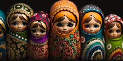 beschwingt Matroschkas, traditionell Russisch Verschachtelung Puppen ai generiert foto