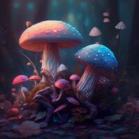 eingeben ein Welt von Magie und Wunder mit diese leuchtend Pilze im ein fantastisch Wald ai generiert foto