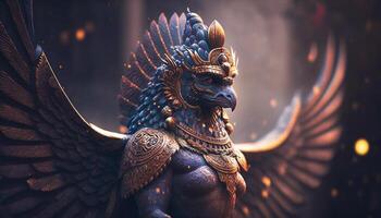 majestätisch Garuda Skulptur Symbol von Leistung und Hingabe im indisch Mythologie ai generiert foto