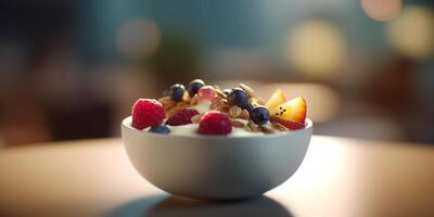 Beere Joghurt Parfait mit knackig Granola und frisch Beeren ai generiert foto