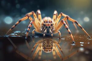 hyperrealistisch Illustration von ein Angeln Spinne Insekt, Nahansicht Aussicht ai generiert foto