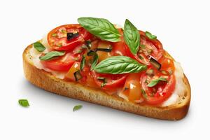 lecker Bruschetta ein köstlich Italienisch Vorspeise auf Weiß Hintergrund ai generiert foto