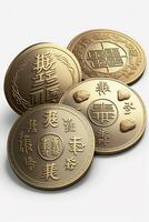Glücklich Reize Chinesisch Vermögen Münzen isoliert auf Weiß Hintergrund ai generiert foto