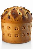 köstlich Italienisch Panettone Kuchen isoliert auf Weiß Hintergrund zum Weihnachten Feier ai generiert foto