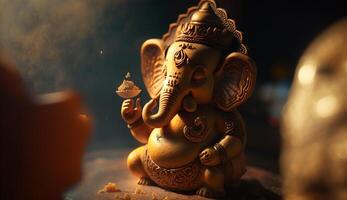 herrlich Elefant Skulptur Gedenken Ganesh Chaturthi Festival ai generiert foto