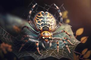 hyperrealistisch Illustration von ein Insekt ähnlich ein Redback Spinne, Nahansicht Aussicht ai generiert foto