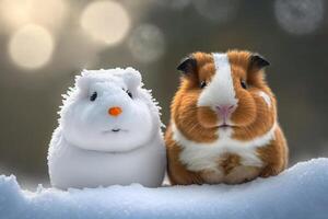 süß Guinea Schwein Illustration im Winter mit Schnee ai generiert foto