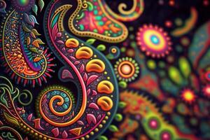 Hippie Paisley Muster im Regenbogen Farben ai generiert foto