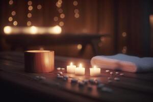 beruhigend Kerzenlicht Massage im Entspannung Zimmer beim Spa ai generiert foto