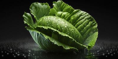 Illustration von frisch Grün Grüner Salat Salat mit Wasser Tropfen ai generiert Inhalt foto