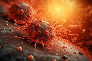 erkunden das Feinheiten von zellular Leben ein faszinierend 3d Illustration präsentieren das mikroskopisch Welt von Krebs Zellen ai generiert foto