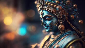 heiter Porträt von Herr Krishna, das Gott von Liebe und Barmherzigkeit ai generiert foto