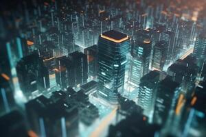 energiepositiv Stadt futuristisch Metropole angetrieben durch Gebäude ai generiert foto