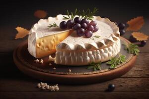 hingeben im das cremig Freuden von Camembert Käse von Normandie ai generiert foto