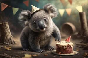Koala feiert Geburtstag Party Geburtstag Karte ai generiert Inhalt foto