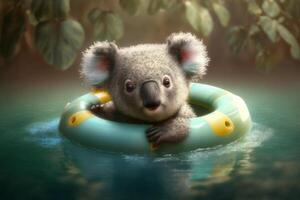 Koala im ein schwimmen Ring im ein Schwimmbad oder sehen ai generiert Inhalt foto