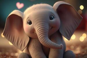 ein süß wenig Elefant mit Herzen zum Valentinstag Tag ai generiert foto