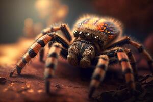 Riese hyperrealistisch Illustration von ein Tarantel Insekt im Nahansicht Aussicht ai generiert foto