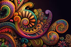 Hippie Paisley Muster im Regenbogen Farben ai generiert foto