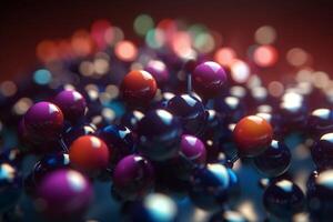 bunt 3d Illustration abbilden das mikroskopisch Prozess von Polymerisation ai generiert foto