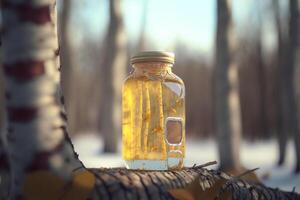 Bild von ein Flasche von traditionell Russisch Birke Saft ai generiert foto