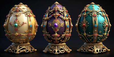 bewundern das Opulenz von Russisch faberge Eier mit Gold Detaillierung ai generiert foto