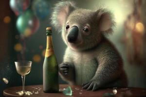 Koala feiert Neu Jahre Vorabend Party ai generiert Inhalt foto