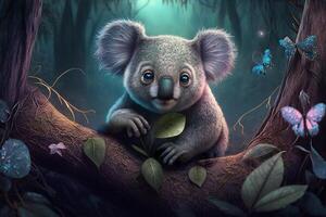 Koala im ein mystisch magisch verzaubert Wald ai generiert Inhalt foto