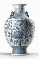 exquisit Chinesisch Porzellan auf Weiß Hintergrund mit kompliziert Einzelheiten ai generiert foto