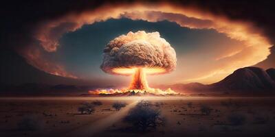apokalyptisch Szene verheerend nuklear Explosion und es ist Auswirkungen auf das Umgebung ai generiert foto