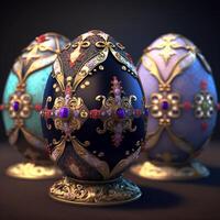 bewundern das Opulenz von Russisch faberge Eier mit Gold Detaillierung ai generiert foto