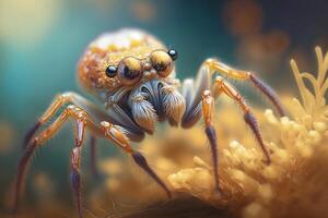 hyperrealistisch Illustration von ein Krabbe spinnenartig Insekt, vergrößert Nahansicht ai generiert foto