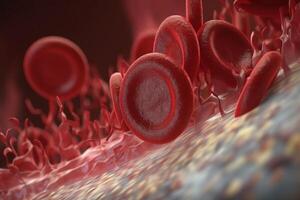 lebendig Aussicht von rot Blut Zellen unter das Mikroskop ai generiert foto