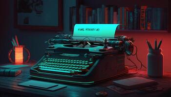 Art im Stil 80er Jahre Schreibmaschine im Neon- Farbtöne ai generiert foto